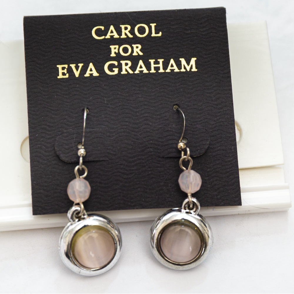 Drop style earrings silver tone & pale pink stones Carla for Eva Graham